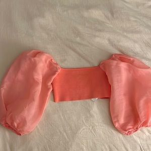 Zara coral  puff sleeve crop top